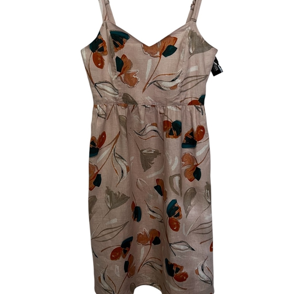 Rachel Zoe Linen Maxi Floral Dress with Adjustable Straps, Side Zip and Pockets.